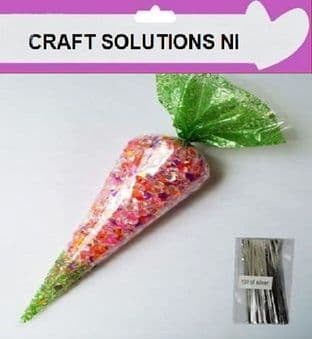 GREEN SWEET CONES Cellophane Sweet / Party Bags With Free 4" Silver Twist ties