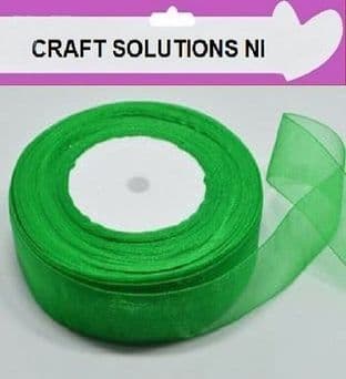 GREEN - WOVEN EDGE ORGANZA RIBBON - 7mm, 15mm, 25-50 YARDS