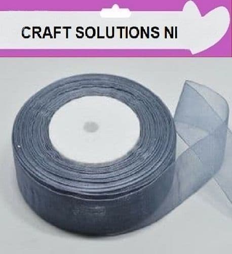 GREY - WOVEN EDGE ORGANZA RIBBON - 7mm, 15mm, 25-50 YARDS