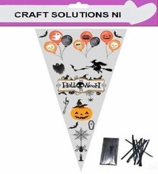 HALLOWEEN - Cone Bags - Party Bags - Sweets - Cellophane Bags + Twist Ties