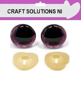 HOT PINK GLITTER 3D EYES - MANY COLOURS - PLASTIC BACKS - Teddy Bear Making Soft Toy