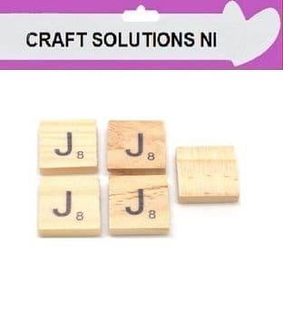 J - WOODEN QUALITY SCRABBLE TILE LETTERS - PACKS OF 5,10,20,50. - GAME PIECES