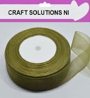 MOSS GREEN - WOVEN EDGE ORGANZA RIBBON - 7mm, 15mm, 25-50 YARDS