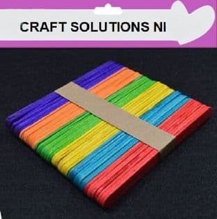 MULTI COLOURED FLAT WOODEN (4.5") LOLLIPOP STICKS / ICE CREAM / CRAFTS