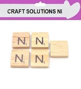 N - WOODEN QUALITY SCRABBLE TILE LETTERS - PACKS OF 5,10,20,50. - GAME PIECES