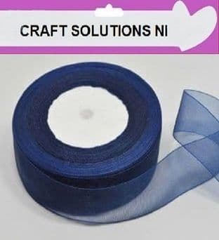 NAVY BLUE - WOVEN EDGE ORGANZA RIBBON - 7mm, 15mm 25-50 YARDS