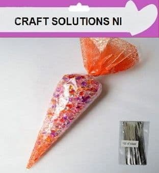 ORANGE SWEET CONES Cellophane Sweet / Party Bags With Free 4" Silver Twist ties