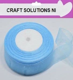 PALE BLUE - WOVEN EDGE ORGANZA RIBBON - 7mm, 15mm, 25-50 YARDS