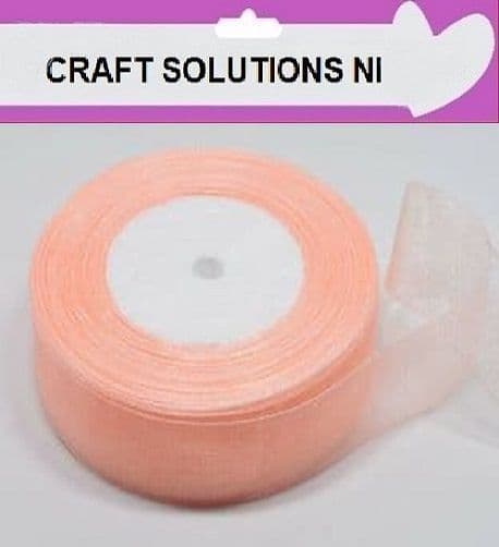 PEACH - WOVEN EDGE ORGANZA RIBBON - 7mm, 15mm 25-50 YARDS