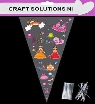 PRINCESS - Cone Bags - Party Bags - Sweets - Cellophane Bags + Twist Ties