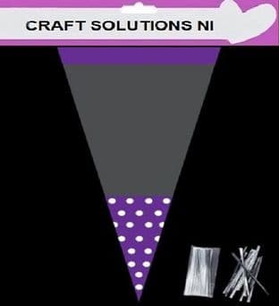 PURPLE POLKA DOT - Cone Bags - Party Bags - Sweets - Cello Bags - With Twist Ties