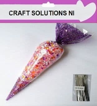 PURPLE SWEET CONE Cellophane Sweet / Party Bags With Free 4" Silver Twist ties