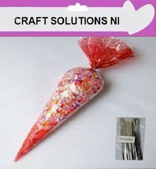 RED SWEET CONE Cellophane Sweet / Party Bags With Free 4" Silver Twist ties