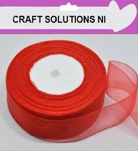 RED - WOVEN EDGE ORGANZA RIBBON - 7mm, 15mm 25-50 YARDS