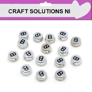 SILVER DISC - 'B' - ALPHABET BEADS - SINGLE LETTERS A - Z - ACRYLIC BEADS 7mm x 4mm