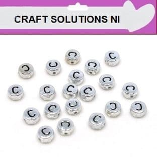 SILVER DISC - 'C' - ALPHABET BEADS - SINGLE LETTERS A - Z - ACRYLIC BEADS 7mm x 4mm