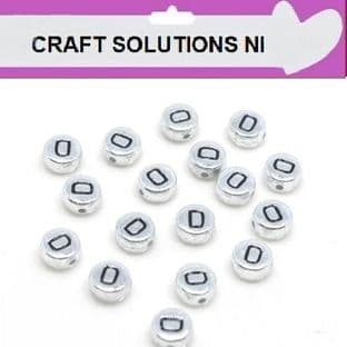 SILVER DISC - 'D' - ALPHABET BEADS - SINGLE LETTERS A - Z - ACRYLIC BEADS 7mm x 4mm
