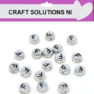 SILVER DISC - 'F' - ALPHABET BEADS - SINGLE LETTERS A - Z - ACRYLIC BEADS 7mm x 4mm