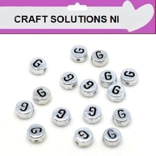 SILVER DISC - 'G' - ALPHABET BEADS - SINGLE LETTERS A - Z - ACRYLIC BEADS 7mm x 4mm