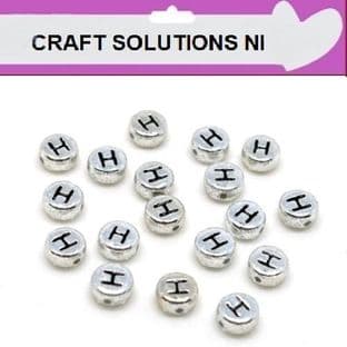 SILVER DISC - 'H' - ALPHABET BEADS - SINGLE LETTERS A - Z - ACRYLIC BEADS 7mm x 4mm