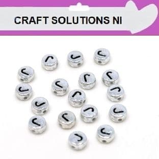SILVER DISC - 'J' - ALPHABET BEADS - SINGLE LETTERS A - Z - ACRYLIC BEADS 7mm x 4mm
