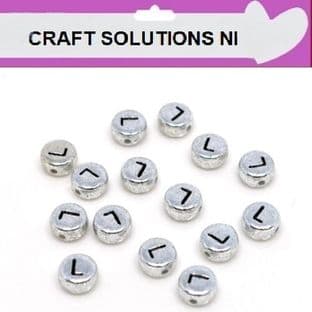 SILVER DISC - 'L' - ALPHABET BEADS - SINGLE LETTERS A - Z - ACRYLIC BEADS 7mm x 4mm