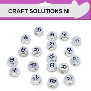SILVER DISC - 'R' - ALPHABET BEADS - SINGLE LETTERS A - Z - ACRYLIC BEADS 7mm x 4mm