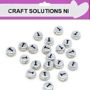 SILVER DISC - 'T' - ALPHABET BEADS - SINGLE LETTERS A - Z - ACRYLIC BEADS 7mm x 4mm
