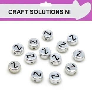 SILVER DISC - 'Z' - ALPHABET BEADS - SINGLE LETTERS A - Z - ACRYLIC BEADS 7mm x 4mm