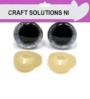 SILVER GLITTER 3D EYES - MANY COLOURS - PLASTIC BACKS - Teddy Bear Making Soft Toy