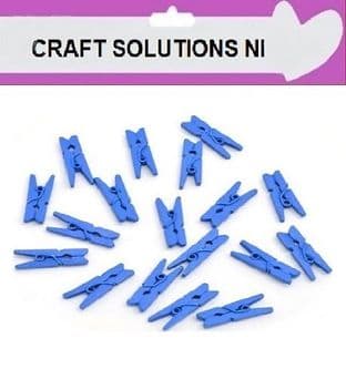 SMALL 25mm - BLUE PLAIN WOODEN CRAFT PEGS - WITH METAL SPRING IN 25 COLOURS