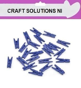 SMALL 25mm - DARK BLUE PLAIN WOODEN CRAFT PEGS - WITH METAL SPRING IN 25 COLOURS