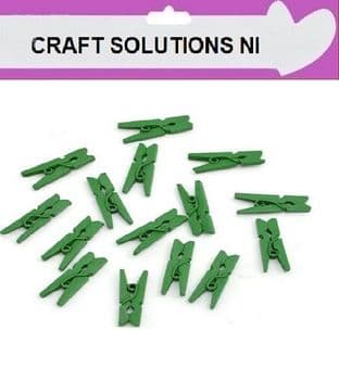 SMALL 25mm - DARK GREEN PLAIN WOODEN CRAFT PEGS - WITH METAL SPRING IN 25 COLOURS