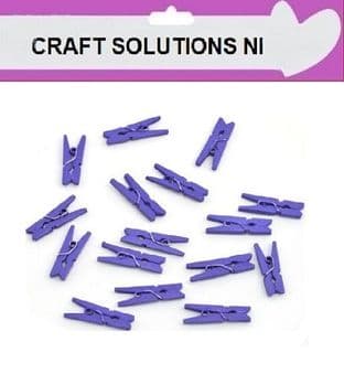 SMALL 25mm - DARK VIOLET PLAIN WOODEN CRAFT PEGS - WITH METAL SPRING IN 25 COLOURS