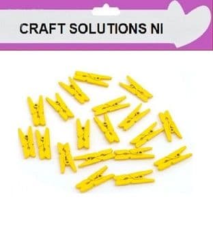 SMALL 25mm - DARK YELLOW PLAIN WOODEN CRAFT PEGS - WITH METAL SPRING IN 25 COLOURS