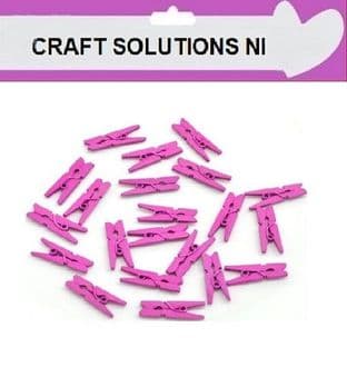 SMALL 25mm - FUSCHIA PLAIN WOODEN CRAFT PEGS - WITH METAL SPRING IN 25 COLOURS