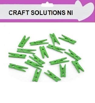 SMALL 25mm - GREEN PLAIN WOODEN CRAFT PEGS - WITH METAL SPRING IN 25 COLOURS