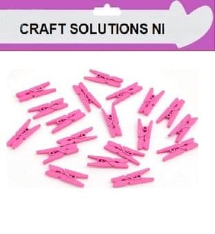 SMALL 25mm - HOT PINK PLAIN WOODEN CRAFT PEGS - WITH METAL SPRING IN 25 COLOURS