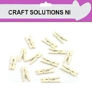 SMALL 25mm - IVORY PLAIN WOODEN CRAFT PEGS - WITH METAL SPRING IN 25 COLOURS