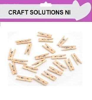 SMALL 25mm - NATURAL PLAIN WOODEN CRAFT PEGS - WITH METAL SPRING IN 25 COLOURS