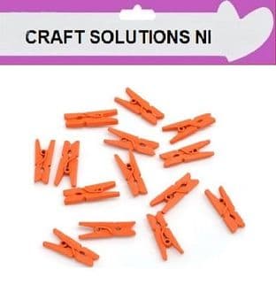 SMALL 25mm - ORANGE PLAIN WOODEN CRAFT PEGS - WITH METAL SPRING IN 25 COLOURS