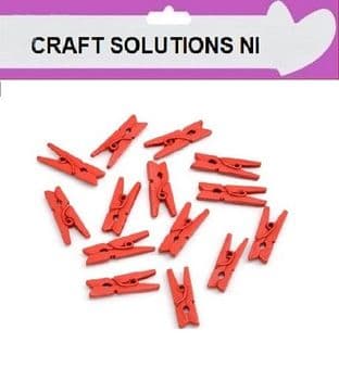 SMALL 25mm - RED PLAIN WOODEN CRAFT PEGS - WITH METAL SPRING IN 25 COLOURS