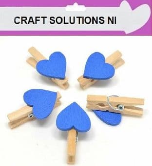 SMALL 30mm - NATURAL WOODEN CRAFT PEGS WITH BLUE HEART