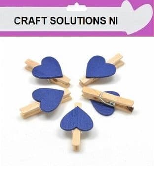 SMALL 30mm - NATURAL WOODEN CRAFT PEGS WITH DARK BLUE HEART