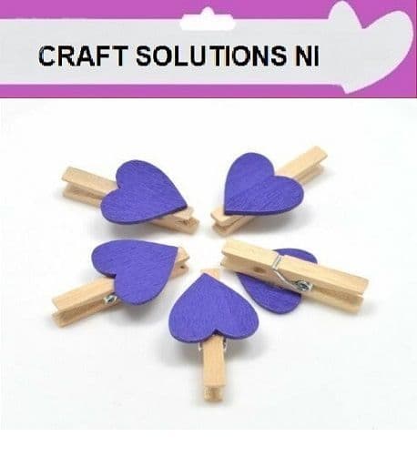 SMALL 30mm - NATURAL WOODEN CRAFT PEGS WITH DARK  VIOLET HEARTS