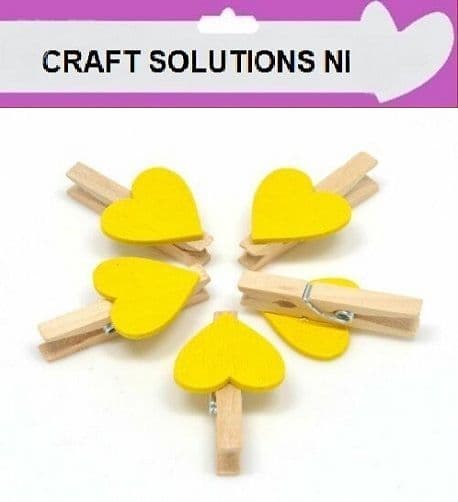 SMALL 30mm - NATURAL WOODEN CRAFT PEGS WITH DARK  YELLOW HEARTS