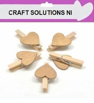 SMALL 30mm - NATURAL WOODEN CRAFT PEGS WITH GOLD HEARTS