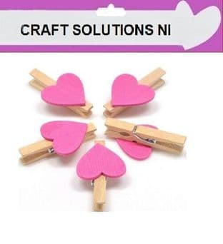 SMALL 30mm - NATURAL WOODEN CRAFT PEGS WITH HOT PINK HEARTS