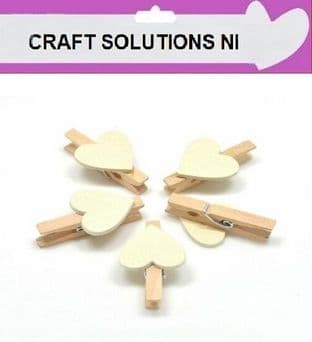 SMALL 30mm - NATURAL WOODEN CRAFT PEGS WITH IVORY HEARTS