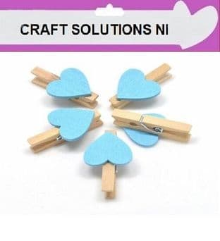 SMALL 30mm - NATURAL WOODEN CRAFT PEGS WITH LIGHT BLUE HEART